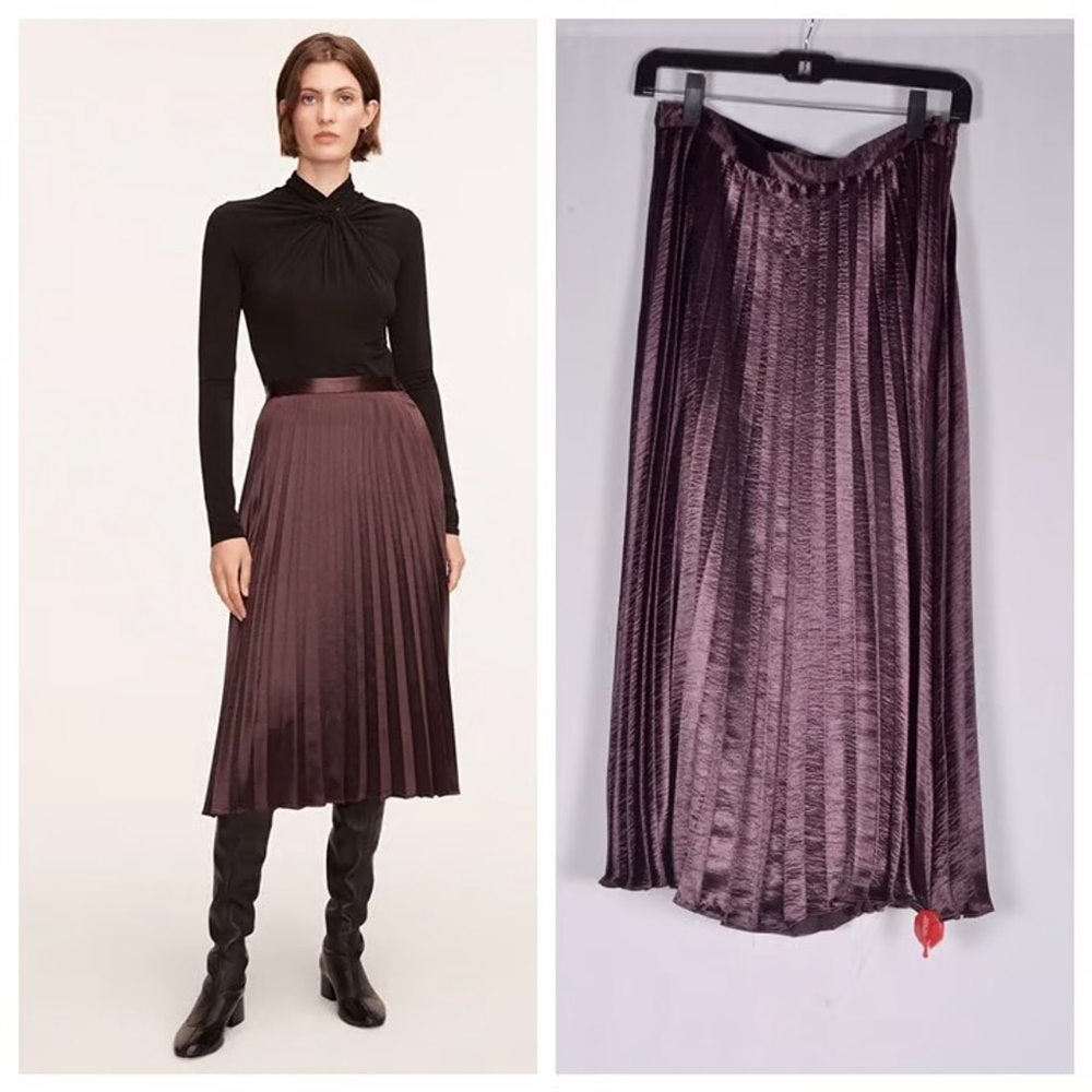 Rebecca Taylor Purple Metallic Lamé Pleated Midi Skirt Size 0